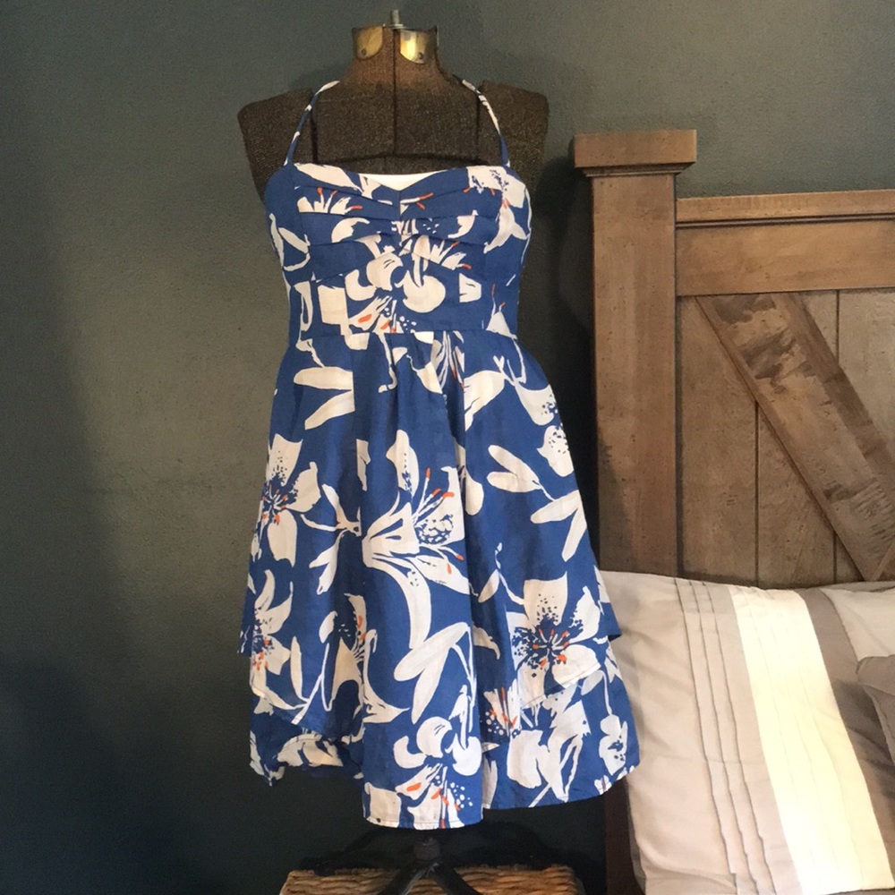 2/$12 Dresses! ❤️💃 AEO Dress Tie Halter Blue Summer Floral Sz 8